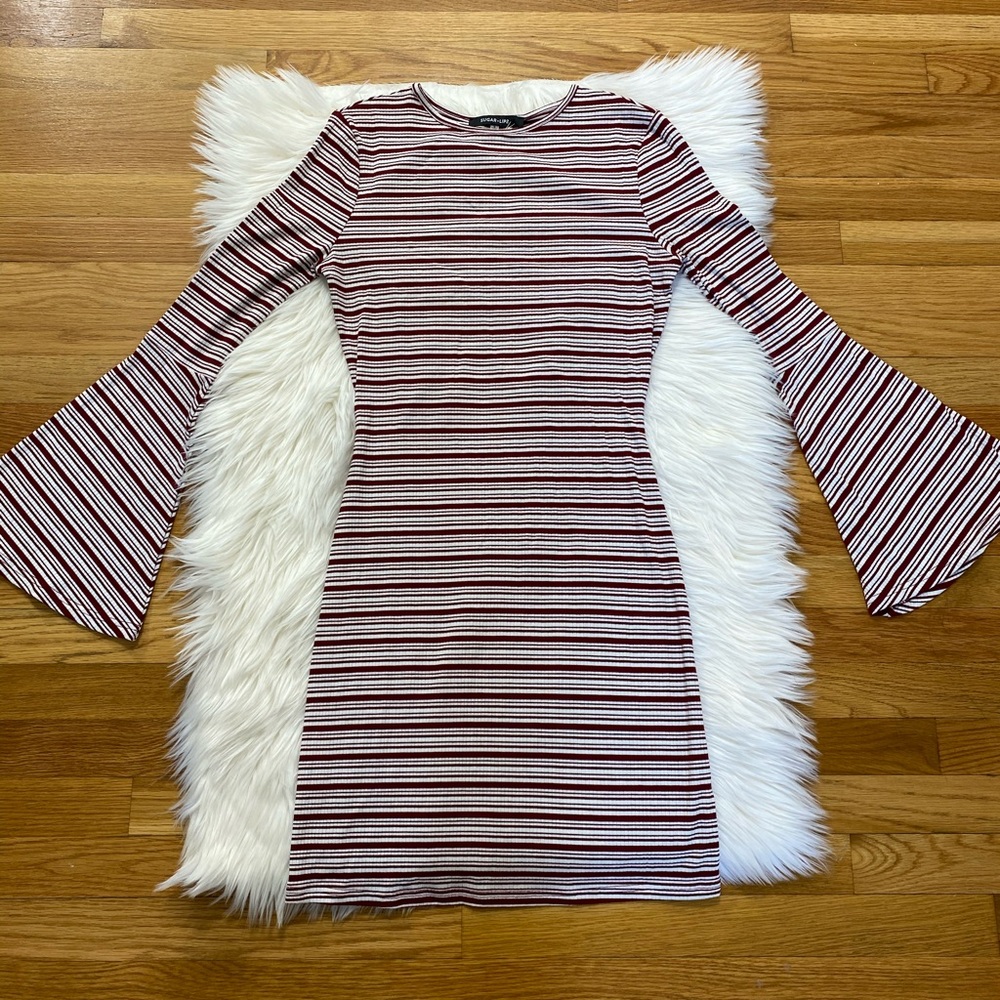 Sugar Lips Bell Sleeve Stripe Mini Dress
